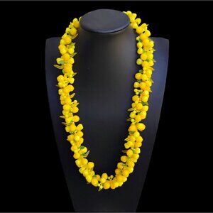 Vtg Plastic Lucite Yellow Fruit Salad Necklace Carmen Miranda Inspired 24"